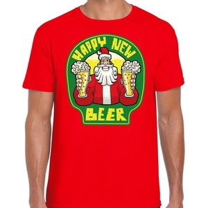 Fout Kerst t-shirt - oud en nieuw / nieuwjaar shirt - happy new beer / bier - rood voor heren - kerstkleding / kerst outfit S