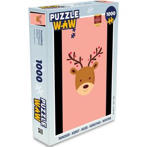 Puzzel Rendier - Kerst - Roze - Kerstmis - Winter - Legpuzzel - Puzzel 1000 stukjes volwassenen - Kerst - Cadeau - Kerstcadeau voor mannen, vrouwen en kinderen