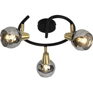 QAZQA vidro - Art Deco Plafondlamp - 3 lichts - Ø 44.5 cm - Zwart Goud - Woonkamer | Slaapkamer | Keuken
