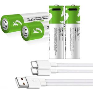 AA Batterijen USB Oplaadbaar Li-ion Batterijen 1.5V 2600 mWh met 4in1 USB-C Kabel - Duurzame Keuze - Lithium AA batterij - 4 stuks