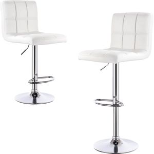 Barkruk Aldwin - Met hoge rugleuning - Barstoelen ergonomisch - Zithoogte 60 - 82cm - Wit - Set van 1 - Keuken en bar
