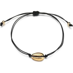 24/7 Jewelry Collection Schelpjes Armband - Schelp - Schelpen - Zwart Touw - Goudkleurige Schelp