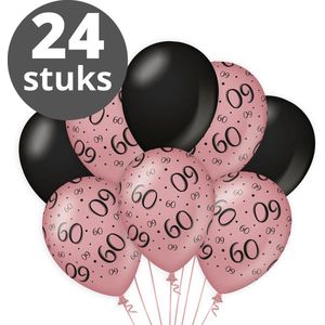 Verjaardag Versiering Pakket 60 jaar (24 stuks) Zwart en Roze - Ballonnen Roze & Zwart - Ballonnen Rose Goud / Black 60 jarige - Verjaardag 60 Birthday Meisje / Vrouw / Dames - Ballonnen verjaardag - Birthday Party Decoratie (60 Jaar)