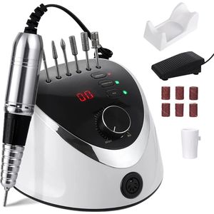 Elektrische Nagelvijl - Nagelfrees voor gelnagels - 35.000 TPM - Manicure en Pedicure - 6-in-1 hand- en voetverzorgingsapparaat met LED-display, voetpedaal, instelbare snelheid voor eelt verwijderen, nagelstudio