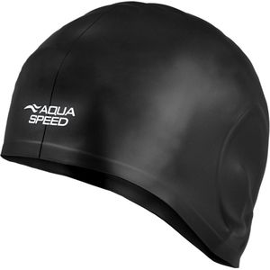 Aqua Speed Siliconen Zwem- en Badmuts - Comfortabel, Extra Groot voor Lang Haar, Met Speciale Ooruitsparing - Zwart