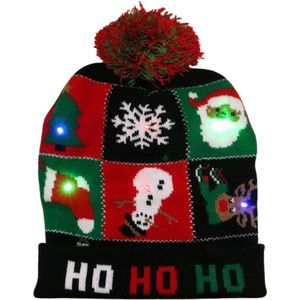 Winkrs | Kerstmuts ""Ho Ho Ho"" met LED lampjes - Muts met gekleurde lichtjes - Kerstman/Sneeuwpop