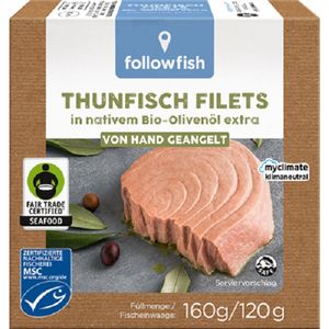 followfish MSC tonijnfilets in biologische extra vierge olijfolie, fairtrade - blik 160 g