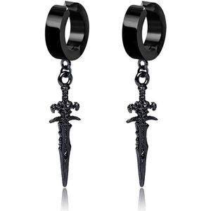 Punk Zwaard Dangle Drop Manchet Oorbellen voor Mannen Vrouwen Nep Doorboord Religieus Geen Piercing Clip Op Kraakbeen Hypoallergeen Rvs Opknoping Cool Sieraden Verjaardag Bff