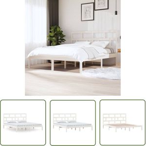 The Living Store Bedframe massief hout wit 180x200 cm - Houten Bed Frame - Massief Grenenhout - Bed Frame Wit - King Size Bed Frame - Tweepersoons Bed Frame