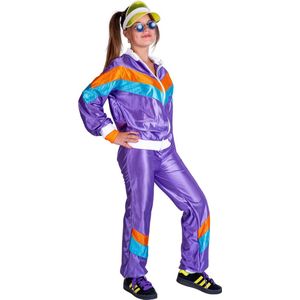 Funny Fashion - Jaren 80 & 90 Kostuum - Purple Power Jogging - Vrouw - Paars - Maat 40-42 - Carnavalskleding - Verkleedkleding