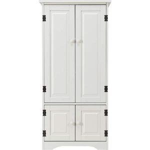 Accent Opbergkast Wit - Staande Kast Met 2 Verstelbare Planken - Vloerkast Voor Woonkamer Keuken En Studeerkamer 59x32x123 cm