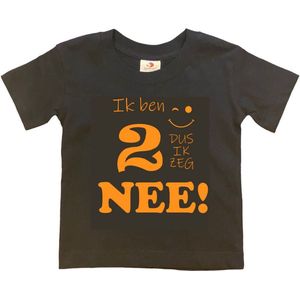 T-shirt Kinderen ""Ik ben 2 dus ik zeg NEE!"" | korte mouw | zwart/mosterd | maat 98/104