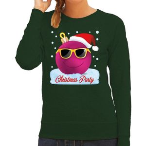 Foute kersttrui / sweater groen Chirstmas party - roze coole kerstbal voor dames - kerstkleding / christmas outfit L