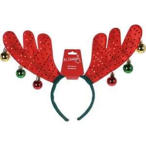 Rendier diadeem/haarband met pailletten en belletjes  - Kerst rendier accessoires