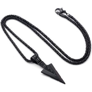 WiseGoods Luxe Heren Ketting Met Pijl - Sieraden Voor Mannen - Warrior Mes - Speer - Cadeau Mannen - Hanger Viking Arrow - Zwart