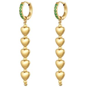 Oorbellen met vijf hartjes - #summergirls collection Green & Gold Hematiet