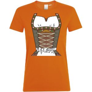 Dames T-shirt Dirndl | Oktoberfest dames heren | Tiroler outfit | Carnavalskleding dames heren | Oranje dames | maat XL