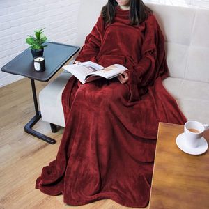 Geasy Fleece Deken met MOUWEN - Plaid met Handige buidelzak - Snuggie - 135 X 180 - Robijnrood