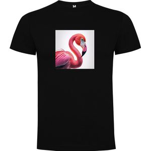 Zwart T-Shirt met “ Kleurrijke Flamingo“ Print Full Color maat 116 / 5/6 jaar