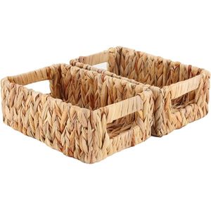 Handgemaakte Woven Opbergmanden van Waterhyacint met Handvatten – Set van 2