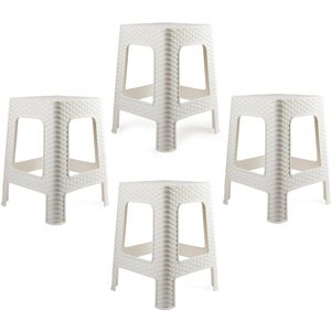 Plasticforte Zit krukjes - 4x - wit - rotan kunststof - 37 x 37 x 46 cm - extra zitplaatsen