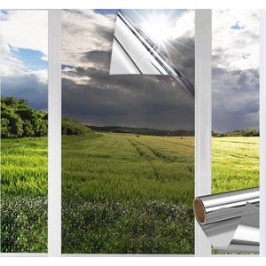 Spiegelfolie voor inkijkbescherming en warmte-isolatie - zelfklevende raamfolie - reflecterende dakraam folie - zonwerende folie voor binnen en buiten - uv-bescherming - huis, winkels, kantoor - Zilver