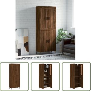 The Living Store Hoge Kast - Bruineiken - Bewerkt hout en ijzer - 69.5 x 34 x 180 cm (B x D x H)