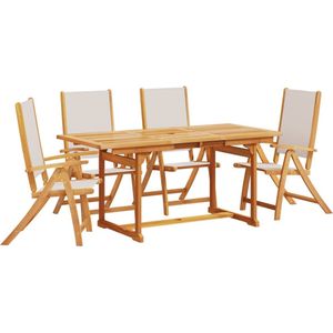 vidaXL 5-delige tuinset acaciahout en textileen Tuinmeubelset - Acacia Hout - Eetkamertafel - Tuinstoelen - Buitendecoratie