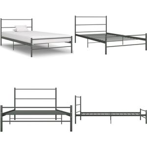 vidaXL Bedframe metaal grijs 90x200 cm - Bedframe - Bedframes - Eenpersoonsbed - Eenpersoonsbedden