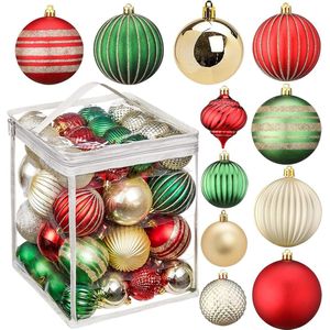 50 stuks kerstballen ornamenten voor delicate kerstdecoratie, ballen, knutselset, onbreekbare kunststof kerstboomversiering, ballen, kit voor nieuwjaarsfeest