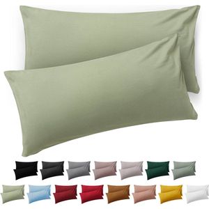 Blumtal Kussensloop Microvezel Kussenhoes 40 x 60 cm - Licht Olijfgroen - Met Rits - Set van 2