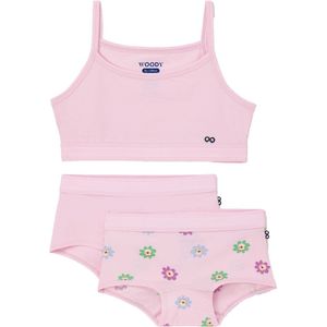 Woody ondergoed set meisjes - roze – bloem - 1 topje en 2 boxers - maat 152