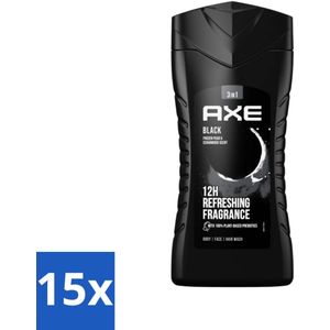 Axe - 3-in-1 Douchegel - Black - Frozen Pear & Cedarwoord - 12hrs Long Lasting Scent - 250 ml - Bulkverpakking - 15 stuks