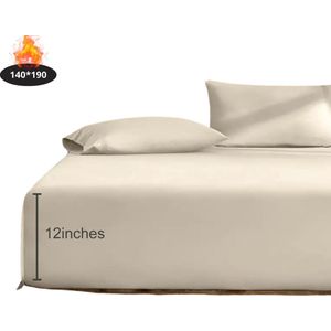 Bovista Hoeslaken Set - Inclusief Kussensloop - 3 Delige Set - Beddengoed - Fitted Sheet - Pillow Case - Bed - Khaki 140 x 190