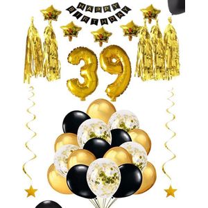 39 jaar verjaardag feest pakket Versiering Ballonnen voor feest 39 jaar. Ballonnen slingers sterren opblaasbare cijfers 39