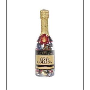 Snoep - Champagnefles - Voor de beste collega - Gevuld met Snoep - In cadeauverpakking met gekleurd lint