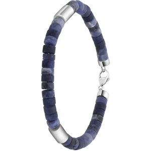 Lucardi Heren Armband natuursteen sodalite - Staal - Armband - Cadeau - 22 cm - Zilverkleurig