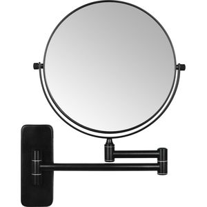 Wandmake-upspiegel met vergroting, 5x vergrotingsspiegel voor badkamer, zwart, 360 graden draaibaar, dubbelzijdige spiegel, uittrekbaar, scheerspiegel, wandmontage, diameter 20 cm