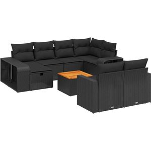 vidaXL-11-delige-Loungeset-met-kussens-poly-rattan-zwart