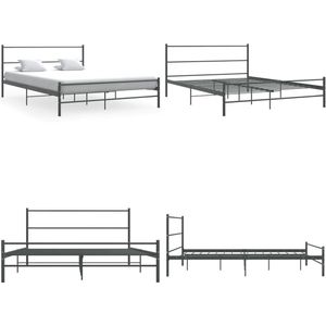 vidaXL Bedframe zonder matras metaal grijs 140x200 cm - Bedframe - Bedframes - Tweepersoonsbed - Tweepersoonsbedden