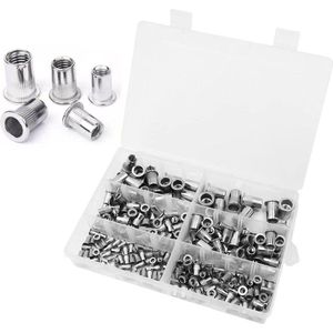 Roestvrij stalen klinkmoer gereedschap - platte kop schroefdraad klinkmoeren doppen assortiment kit - M3 M4 M5 M6 M8 M10 - type moeren - bevestigingsmaterialen