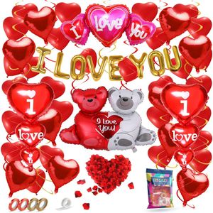 Fissaly 70 Stuks I Love You Liefde & Hartjes Decoratie Set – Versiering Cadeautje - Helium Ballonnen - voor Hem & Haar Cadeautje - Rood - Valentijn