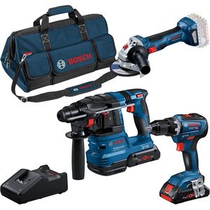 Bosch Professional Accu Combiset 3-deldig 18V GSR+GWS+GBH in Gereedschapstas - 0615A50035