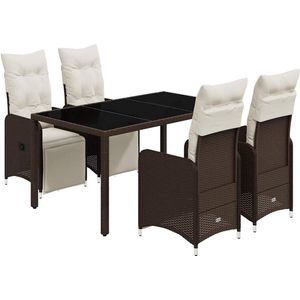 vidaXL Bistroset - Bistrosets - Loungeset - Tuinset - 5-delige Bistroset met kussens poly rattan bruin
