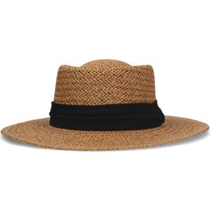 Manfield - Dames - Beige raffia hoed met zwarte band - Maat 1