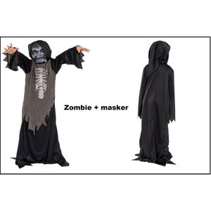 Zombie creepy skelet mt.140-152 -incl.masker - Halloween horror creepy zombie kids griezel evenement party feest