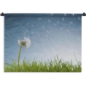 Wandkleed Zaadjes van paardenbloem - Paardenbloemzaden die weggeblazen worden Wandkleed katoen 120x90 cm - Wandtapijt met foto