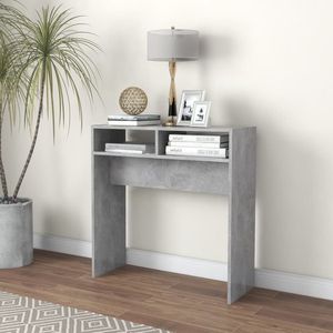 The Living Store Wandtafel 78x30x80 cm bewerkt hout betongrijs - Consoletafel - Bijzettafel - Wandtafel - Betonlook - Grijze Tafel