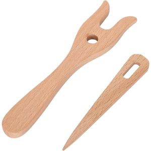 Houten Breivork met grote ogen Naaldset - Handgesneden Lucet-vork voor koord maken - DIY Weefgereedschap voor armband en ketting - Geschikt voor schilderijen