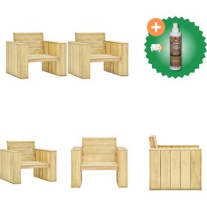 vidaXL Tuinstoelen 2 st 89x76x76 cm geïmpregneerd grenenhout Tuinstoel Inclusief Houtreiniger en verfrisser